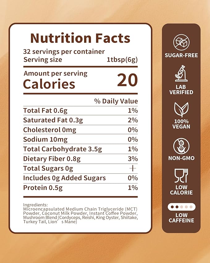 Mushroom Coffee, Organic Instant Coffee with 6 Adaptogenic Mushrooms (Lion's Mane, Reishi, Cordyceps & More), Boost Energy, Focus & Immune Support, Low Caffeine, Portable 32 Sticks