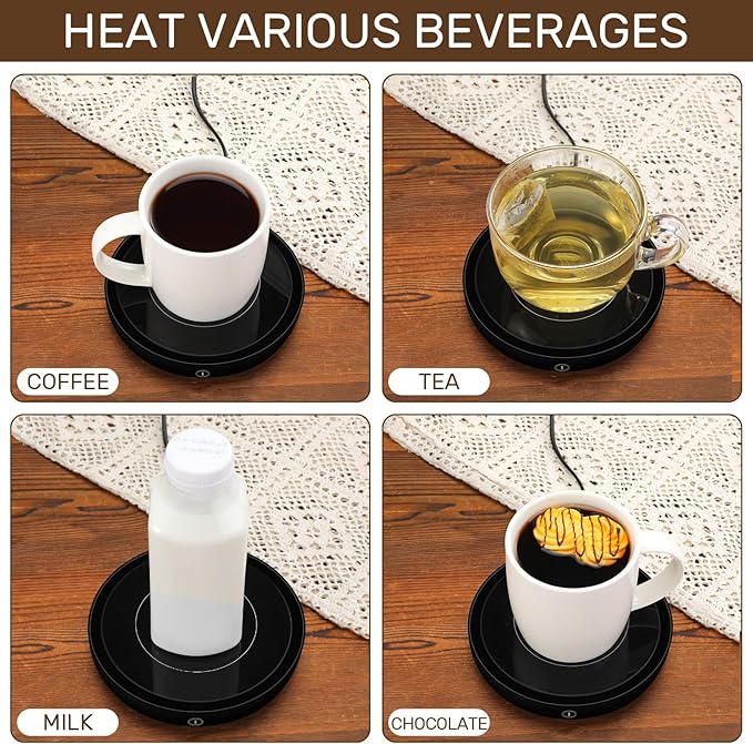 2 Pack Coffee Mug Warmer, Cup Warmer for Hot Drinks, 36w Heating Plate with 4h Auto Shut Off, 3-Temp Settings for Chocolate Milk Tea Beverage Jar Candle Warmer Home Office Desk(Black)