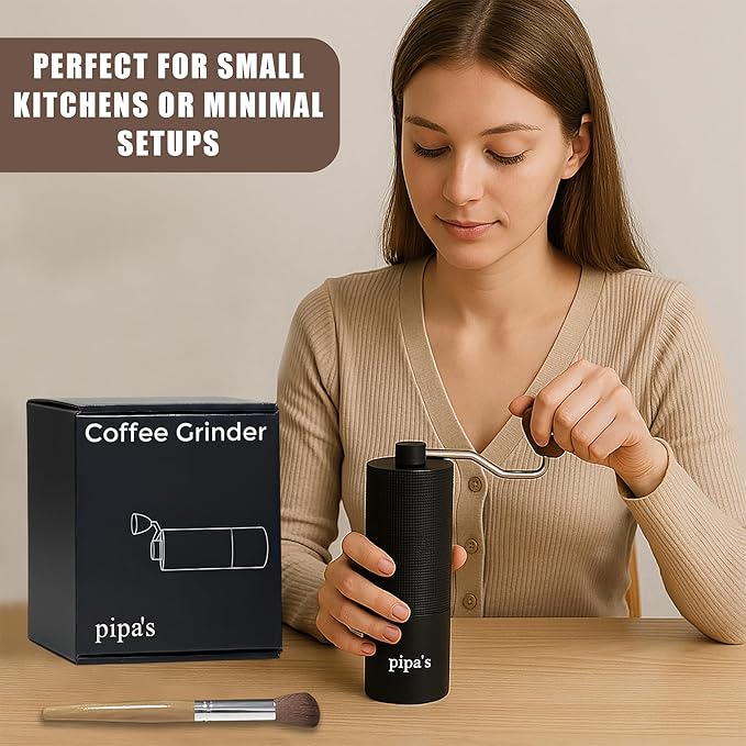 pipa’s Manual Coffee Bean Grinder with Brush (35g) | Stainless Steel Burr Mill, Adjustable Coffee Grinder for Espresso, Pour Over, French Press & Cold Brew | Coffee Hand Grinder for Home & Outdoor