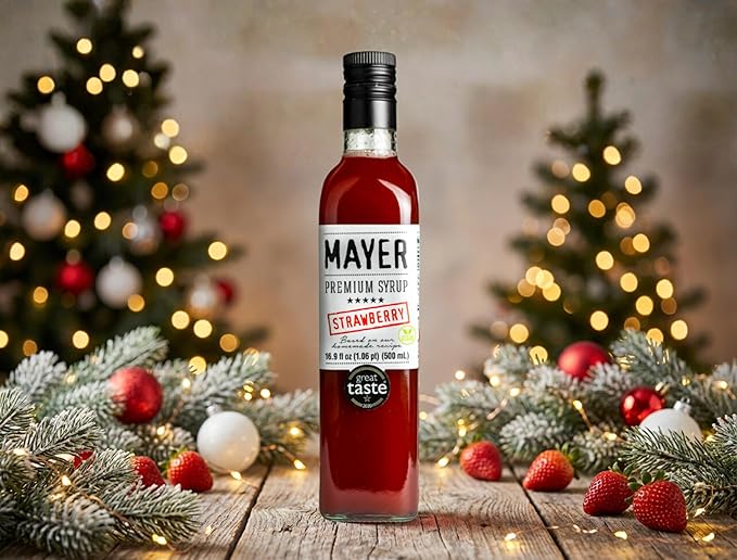Mayer Premium Hungarian Strawberry Syrup - Award-Winning Artisanal Fruit Syrup, All-Natural, Crafted with 100% Real Fruits, Vegan, Gluten-Free – Perfect Coffee Syrup, Cocktails & Dessert Topping (1 Pack)