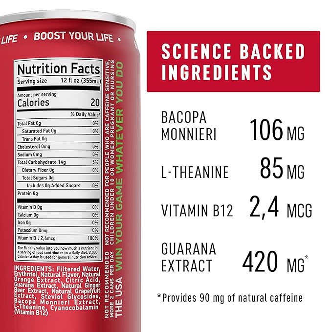 NEORON - Brain Defender, Focus & Memory Support, Sugar‐Free Nootropic Drink, Vegan (Pack of 12, Ginger Kick, Orange & Grapefruit)