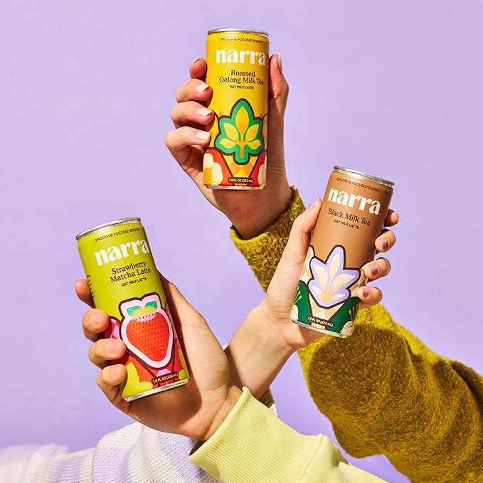 Narra, Oat Milk Tea Latte - Strawberry Matcha Latte, Organic Ceremonial Grade Matcha Natural Caffeine & L-Theanine, MCT Oil, Dairy Free, No Refined Sugar, Non-GMO, 7.5 Fl Oz (12 Pack)