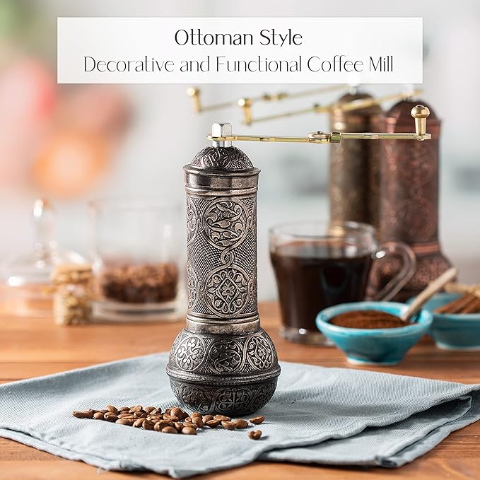 Crystalia Refillable Coffee Grinder, Authentic Manual Mill with Adjustable Grinder, Metal Coffee Mill with Handle, Antique Coffe Grinder with Hand Crank, Adjustable Coarseness