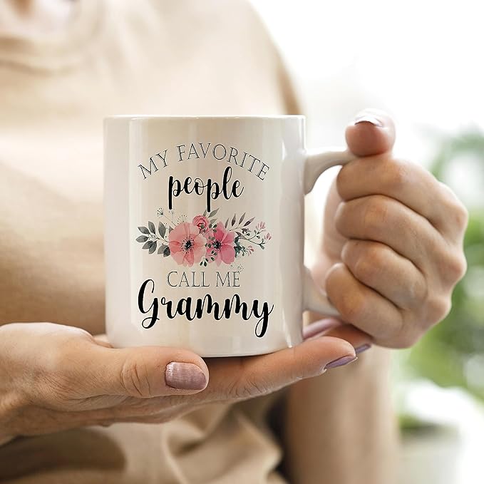 QASHWEY Grammy Coffee Mug, Grammy Gift, Grandma Coffee Mugs, GrandmaGifts, GrammyMug Tea Cup Gifts for GrandmaGrammy, My Favorite People Call MeGrammy CoffeeCups Ceramic 11oz