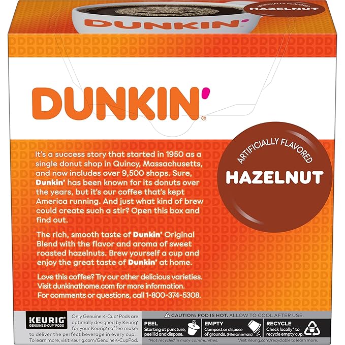 Dunkin' Hazelnut Flavored Coffee, 32 Keurig K-Cup Pods