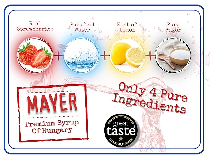 Mayer Premium Hungarian Strawberry Syrup - Award-Winning Artisanal Fruit Syrup, All-Natural, Crafted with 100% Real Fruits, Vegan, Gluten-Free – Perfect Coffee Syrup, Cocktails & Dessert Topping (2 Pack)