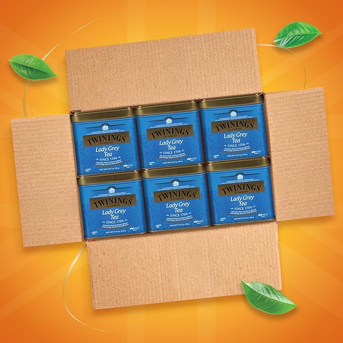 Twinings Lady Grey Loose Black Tea, 3.53 Ounce Tins (Pack of 6), Lemon & Orange Peel, Caffeinated, Enjoy Hot or Iced