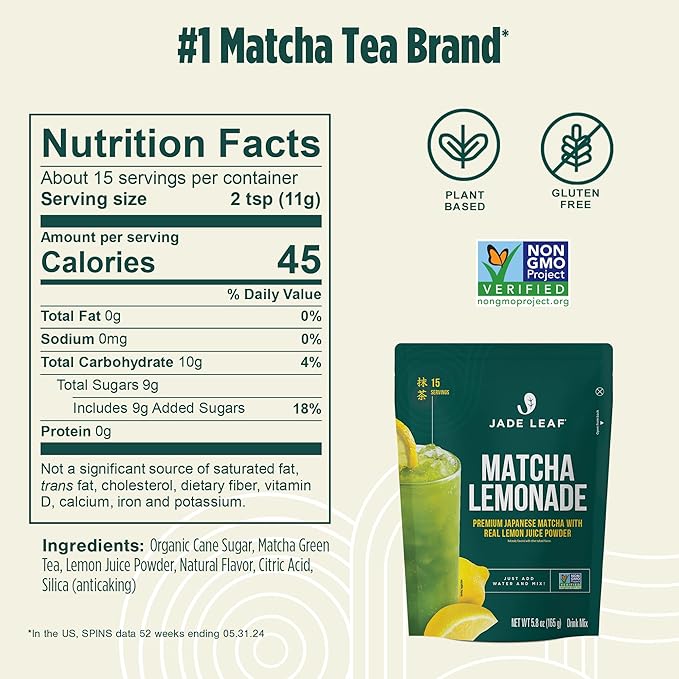 Jade Leaf Matcha Organic Premium Ceremonial Grade Matcha Green Tea Powder - Japanese - Culinary, Ingredient, Ceremonial Barista Teahouse, Latte, Collagen, 5.8 Ounce (Pack of 1), Matcha Lemonade