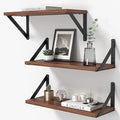 Heimlove Floating Shelves for Wall, 16 Inch Long Wood Floating Shelves Set of 3, Wall Mounted Hanging Shelf for Bathroom Bedroom Kitchen, Walnut