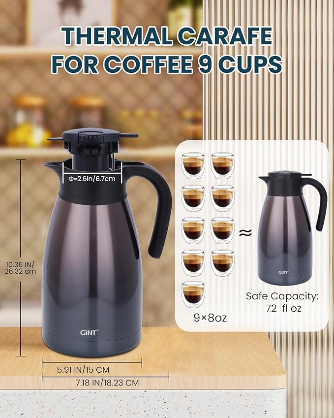 GiNT 2.2L / 74Oz Thermal Coffee Carafe, Insulated Stainless Steel Coffee Carafes for Keeping Hot/Double Walled Vacuum Thermal Carafe (Purple)