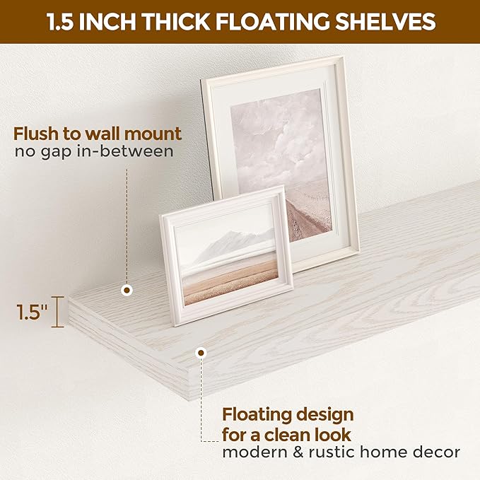 Fun Memories Floating Shelves for Wall, 36 x 9.3 Large Floating Shelf Wall Mounted Set of 2, Rustic Wood Shelves for Bathroom, Kitchen, Living, Heavy-Duty Storage Deep Shelf for Books, Decor, Brich