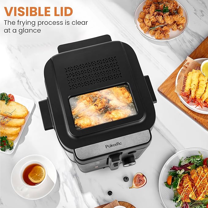 Pukomc Electric Deep Fryer with Basket,Adjustable Temperature Frying Pot for Home Use,Removable Lid and 2.5L Non-Stick Inner Pot Easy to Clean