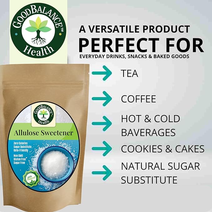 Good Balance Health – Premium 100% Pure Allulose Natural Sweetener | Zero Calories • Low-Glycemic • 1:1 Sugar Substitute for Baking, Coffee & Keto • 2lb Resealable Bag