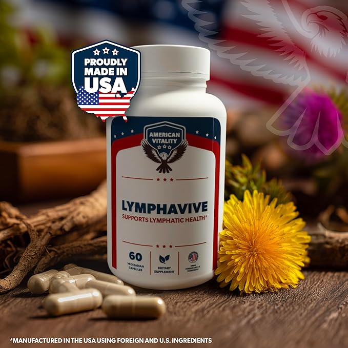 LymphaVive Lymphatic Drainage Supplements for Men & Women - Lymphatic Support with Bromelain, Echinacea, Burdock Root, Dandelion, Rutin, Kelp - 60 Capsules