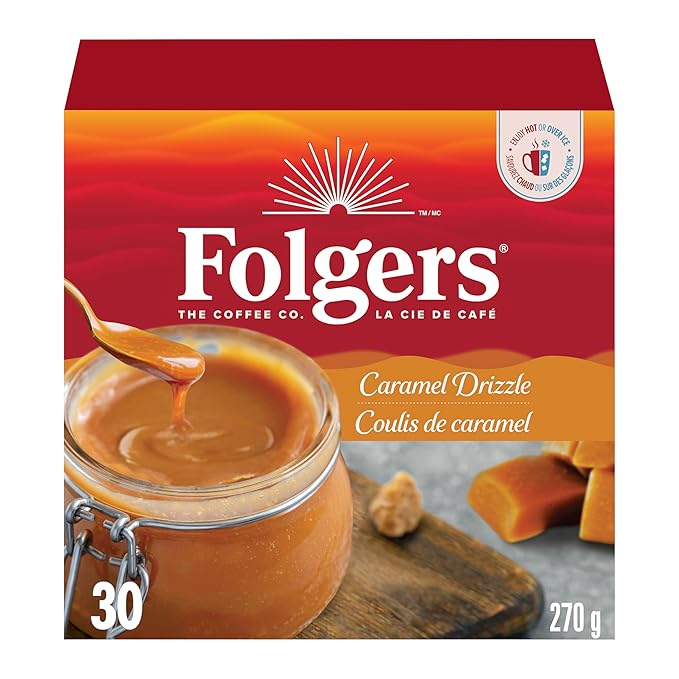 Folgers Caramel Drizzle Flavoured Coffee, Single-Serve K-Cup Pods For Keurig Coffee Makers, 30 Count