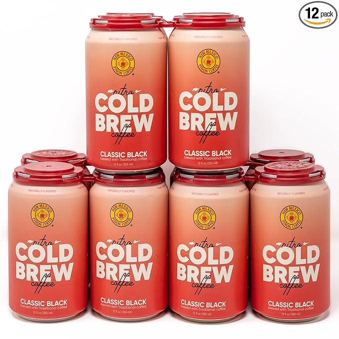 New Mexico Piñon Nitro Cold Brew Coffee Drink - Smooth Nutty Taste, High Energy Nitrogen Infused Classic Black Coffee Cans 12oz - Natural Flavor Zero Sugar & Dairy Free - 12 Pack