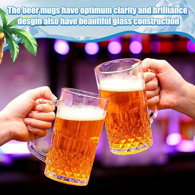 10 Pcs Beer Mugs with Handles 18 Ounce Clear Glass Beer Mugs Steins German Large Heavy Cups for Tea, Coffee, Root Floats, Dishwasher and Refrigerator Safe, Durable