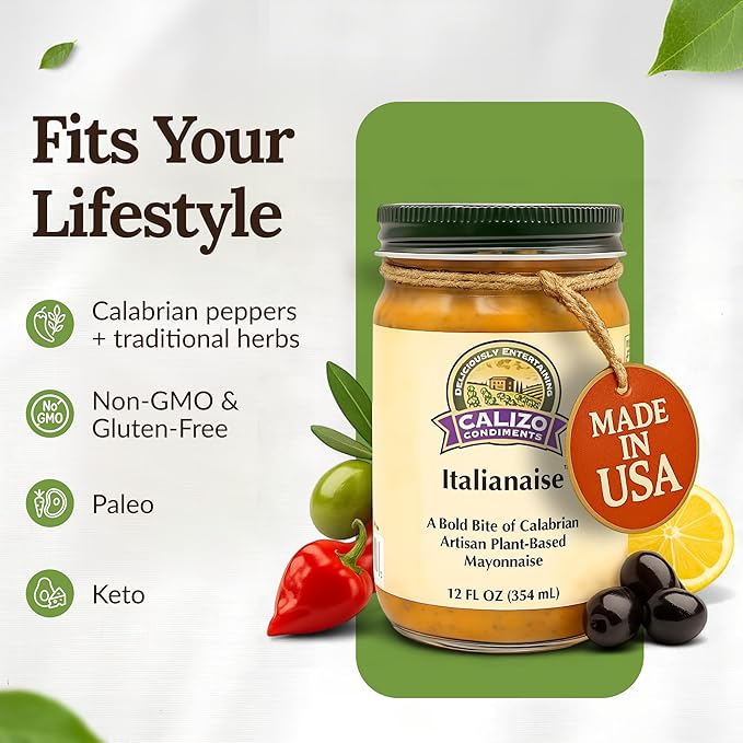 Calizo Condiments Italianaise, Mediterranean Calabrian Pepper & Herb Mayo Sauce, 12 oz, All-Natural, Gluten-Free, Non-GMO, Paleo, Keto