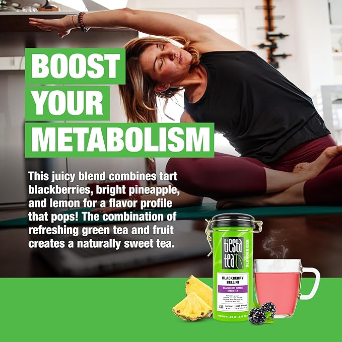 Tiesta Tea - Blackberry Bellini, Premium Loose Leaf Blend, Blackberry Citrus Green Tea, Premium Blend, Medium Caffeine Green Tea, Hot or Iced, 50 Cups, 5 Ounce Refillable Tin