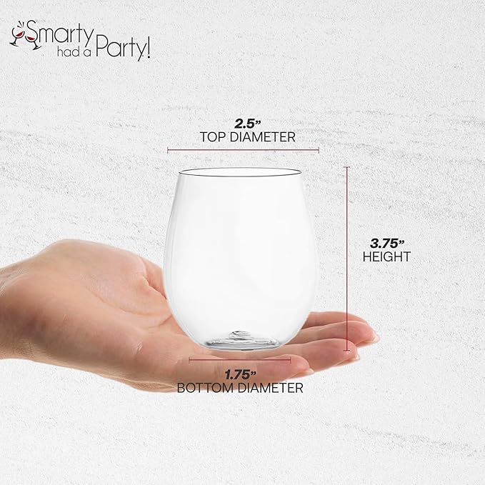 Smarty Had A Party 64 Piece Clear Disposable Stemless Wine Glasses – 12 oz Clear Plastic Cups – Nice Disposable Cups, Plastic Spritz Glasses for Weddings, Birthdays, Parties & All Events