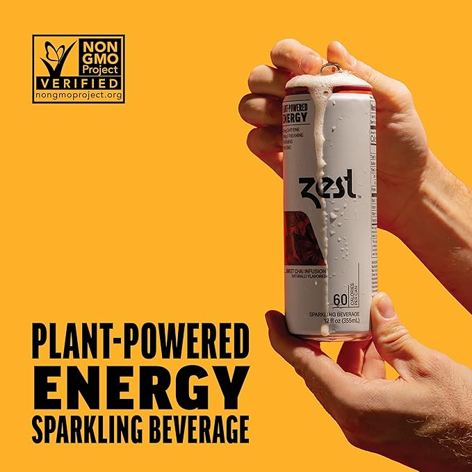 Zest Clean Energy Drink – Sweet Chai Infusion – 150mg Caffeine + 100mg L-Theanine – Natural Focus & Concentration Boost – Healthy Energy Drink 12oz Can 12 Pack – Low Sugar, No Artificial Sweeteners