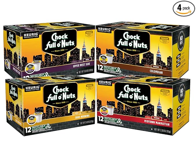 Chock Full o' Nuts Variety Pack Keurig K-Cup Pods for Keurig Brewers – Premium Arabica, Mild, Medium and Dark Roast – Single Serve – 4 Packs of 12 K-Cup Pods
