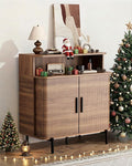 SUNCOZE Fluted Storage Cabinet with Sliding Tambour Doors, Sideboard Buffet Cabinet with Storage, Modern Accent Coffee Bar for Kitchen, Entryway, Living & Dining Room (Walnut)