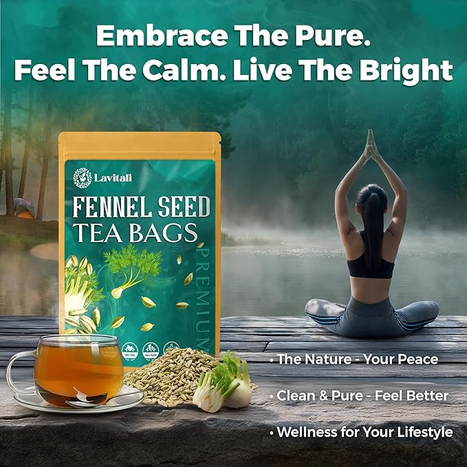Lavitali, Fennel Tea Bags | 120 bags, 100% Pure Herbal Tea | Caffeine-Free, Natural Essential Oil, Eco-Friendly Filter Bag | Daily Natural Botanical, Hot or Iced Herbal Infusion