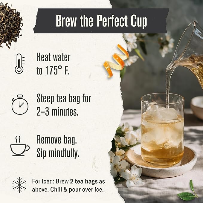 Numi Organic Green Tea with Jasmine, 54 Green Tea Bags Scented with Real Jasmine Flowers, Micro-Plastic Free Compostable Bags