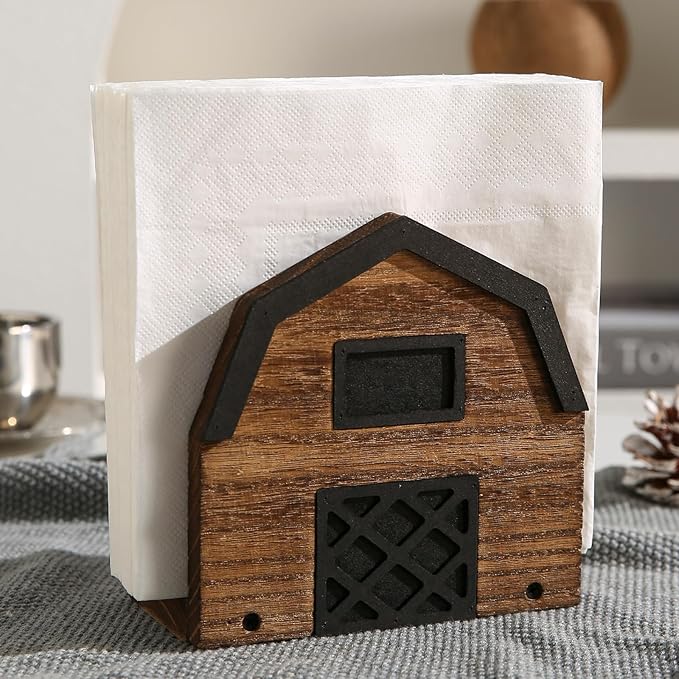 Vintage Wooden Napkin Holder for Table,Rustic Farmhouse Napkin Holders for Paper Napkins. (5.5"x5.5"x3")