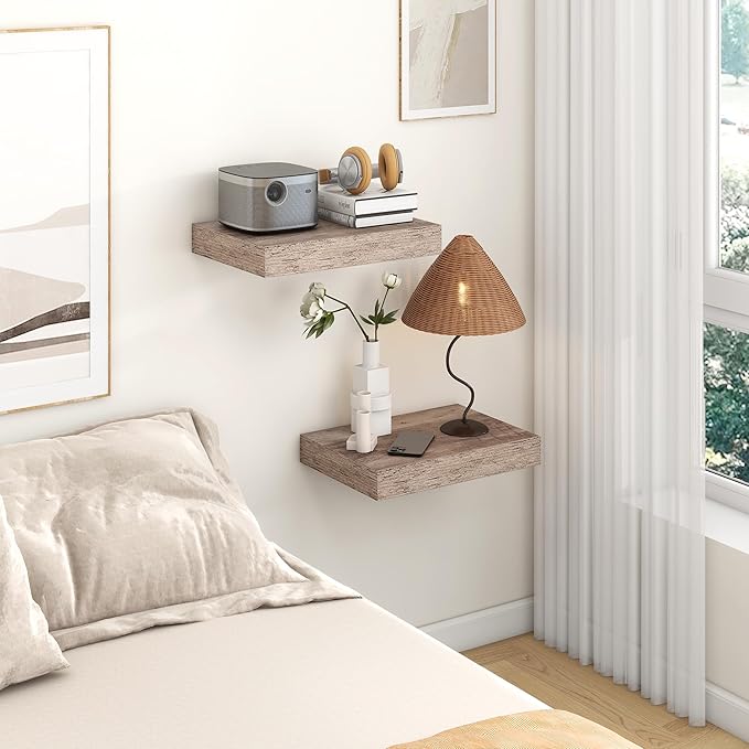 Deep Floating Shelves | 16 Inch Grey Floating Shelves Set of 2 | 12 Inch Deep Rustic Grey Wall Shelves | Deep Shelves for Living Room Bathroom Kitchen Bedroom