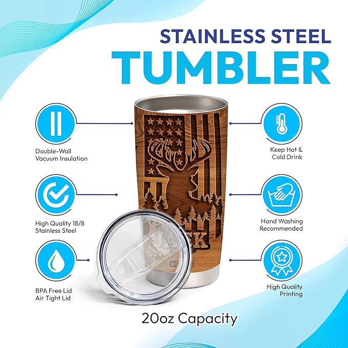 Hyturtle Personalized Hunting Gifts For Men - Deer Hunting Tumbler 20Oz Travel Coffee Mug Stainless Steel- Fathers Day Gift For Dad Him Boy Husband From Son Wife- Birthday Christmas Gifts For Hunters