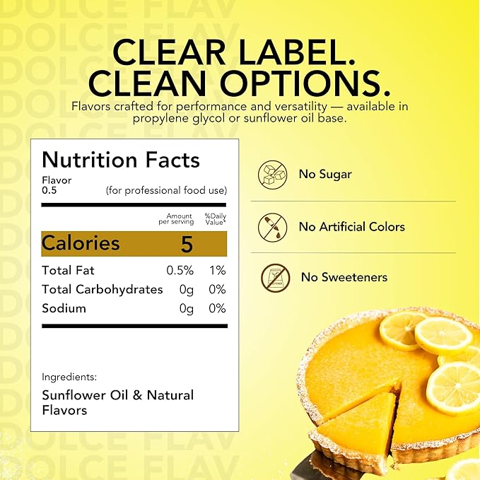 Dolce Flav Natural Lemon Extract – 2 Ounce Oil-Soluble Kosher, Sugar-Free, Concentrated Fresh Citrus Lemon Flavor for Baking, Chocolates & Desserts, Includes Measured Dropper, Pack of 2