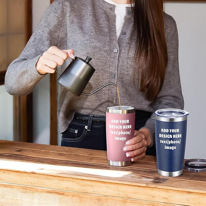 MEWAY Personalized Custom 20oz Stainless Steel Tumbler with Lid, Insulated Double Wall Vacuum Travel Coffee Tumbler Gifts with Text Photo Logo (Pink, 1pack)