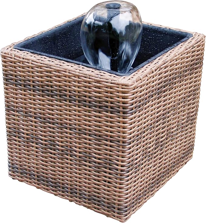 Koolscapes Wicker-Look Water Feature Mini Pond and Fountain, Brown, 200 GPH Pump, Weather Resistant Self-Contained Indoor or Outdoor Pond Kit for Deck Porch Balcony Garden Yard Pool Sunroom Patio