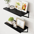 Axeman Deep Floating Shelves Black- 24 Inch Wide x 12 Inch Deep Wall Shelves Set of 2 - Black Wood Wall Shelves for Living Room Bedroom Laundry Room