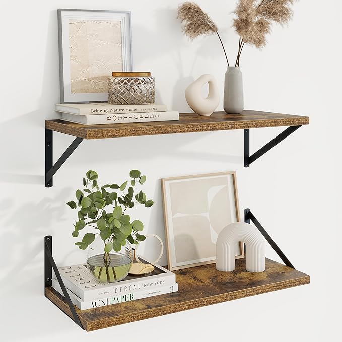 Axeman Deep Floating Shelves for Wall - 24 Inch Wide x 10 Inch Deep Floating Shelves Set of 2 -Rustic Wide Wall Shelves for Living Room Bathroom Bedroom