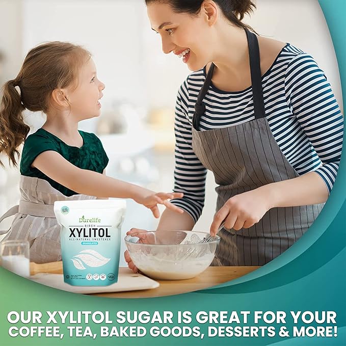 DureLife XYLITOL Sugar Substitute 5 LB Bulk (80 OZ) Made From 100% Pure Birch Xylitol NON GMO - Gluten Free - Kosher, Sugar alternative, Packaged In A Resealable zipper lock Stand Up Pouch Bag