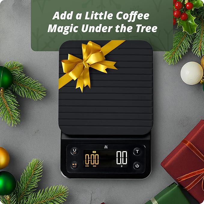 Greater Goods Digital Coffee Scale with Timer – Accurate 0.1g Precision, Multi-Color Display, Waterproof & Heat-Resistant Cover, for Pour-Over, Espresso, French Press, and Kitchen Use (Onyx Black)