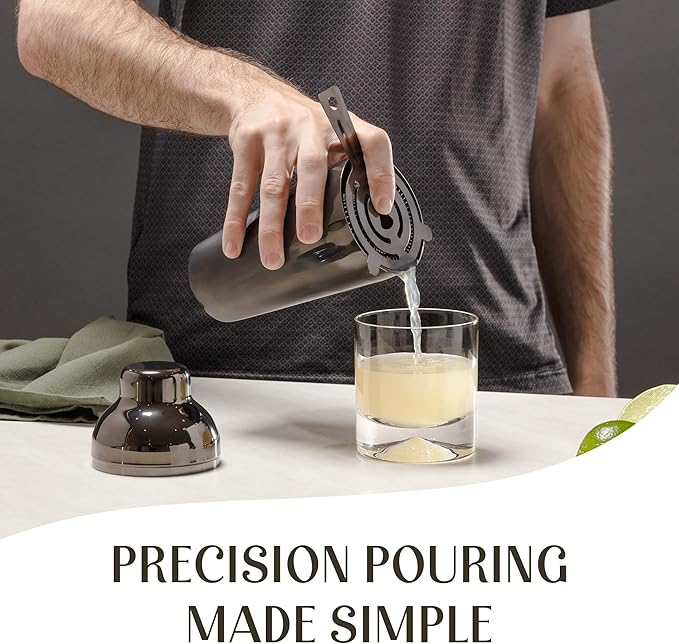Mixology & Craft Cocktail Shaker Set: 10-Piece Bartender Kit with Stand | Complete at Home Bar Set with Bar Accessories | Great Housewarming Gift | Leak-Proof Design (Gun-Metal)