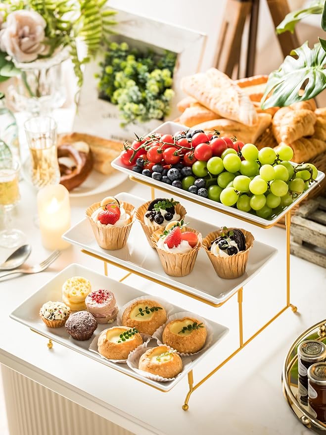 YHOSSEUN Large 3 Tier Serving Tray with Serving Stand, Serving Dishes for Entertaining, Tiered Serving Tray for Valentines Day, Suitable for Dessert Table Display Set Catering Supplies, 12 inch Gold