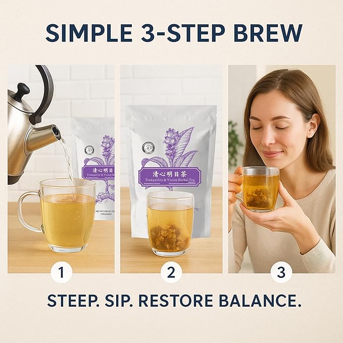 Tranquility & Vision Herbal Tea Blend with Dried Jujube Fruit, Goji Berry, Chrysanthemum Flower & Nelumbo Nucifera Seed | Relaxing Tea Bags | Premium Herbal Teabags & Gentle Sleepytime Teabags