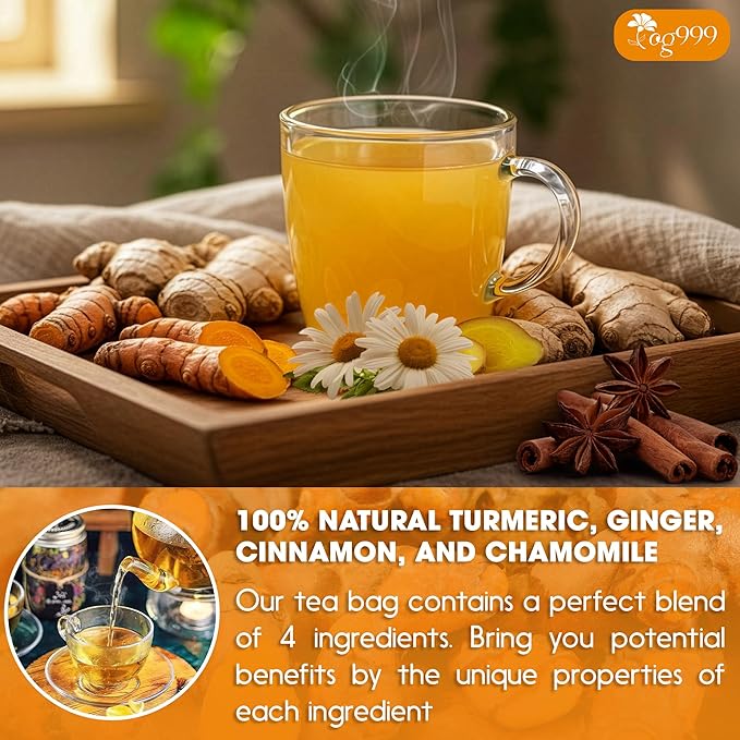 TOG999, Turmeric Ginger Cinnamon Tea Bags | 120 Count | Herbal Blend with Turmeric, Ginger, Cinnamon Stick & Chamomile Flowers for Relaxation | Naturally Flavorful, Caffeine-Free | Packed in Paper Box