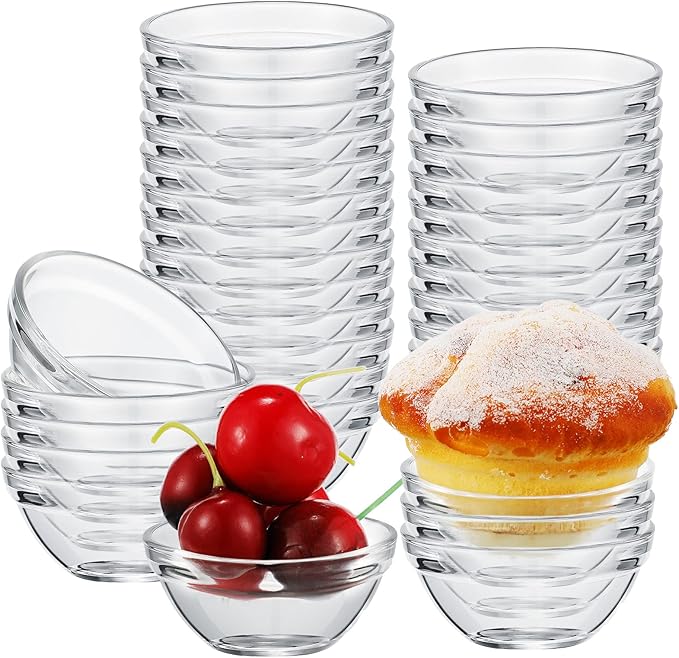 Pinkunn 36 Pack 2.4inch 1.52oz Small Clear Glass Ramekins Bowls Stackable Mini Glass Ingredient Dipping Bowls Small Prep Dishes for Spices Dipping Sauces Ice Cream Dessert, Dishwasher and Freezer Safe