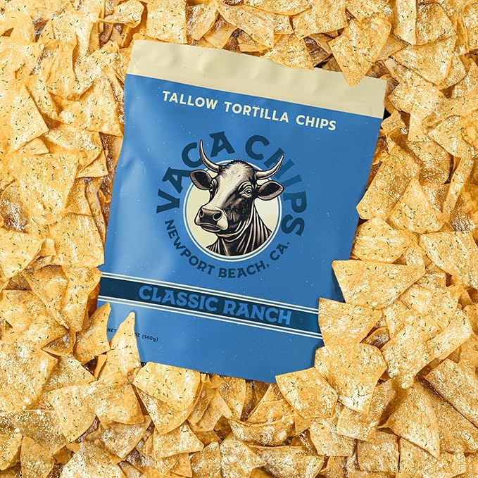 Vaca Chips – Beef Tallow Tortilla Chips, Classic Ranch Flavor – 3 Pack of 5 oz Bags – Seed Oil Free Snack Made with Organic Corn & Clean Ingredients – Gluten Free, No Preservatives, Cooked in Beef Tallow