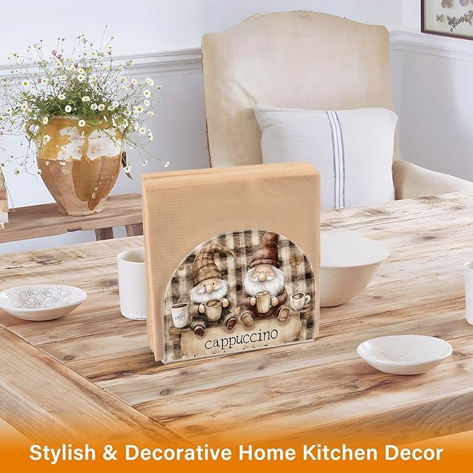Gnomes Coffee Napkin Holder for Tables, Kitchen Acrylic Paper Napkin Holders Freestanding Tissue Dispenser Paper for Indoor Outdoor Decor