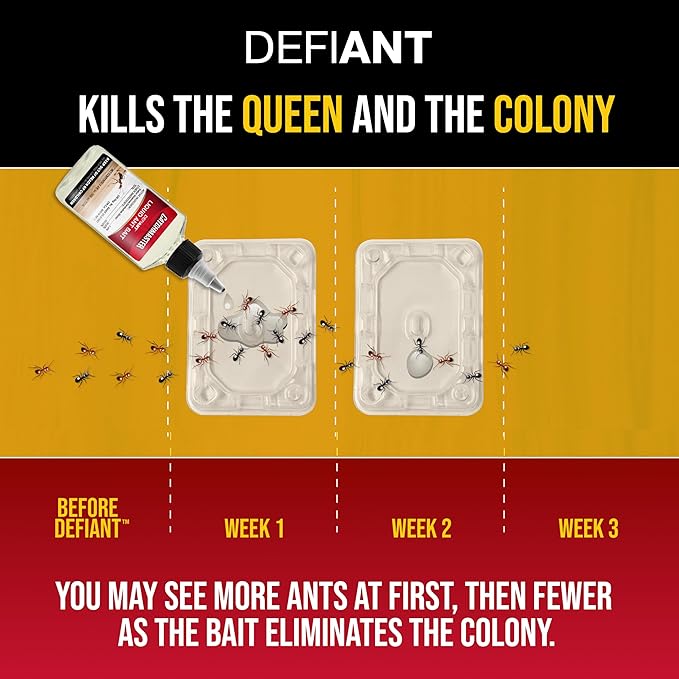 Catchmaster DEFIANT Premium Liquid Ant Killer, 1-Year Supply, Kills the Queen and Colony, No Mess Precision Bottle, Reusable Ant Traps Indoor & Outdoor, Pest Control Traps, Made in USA