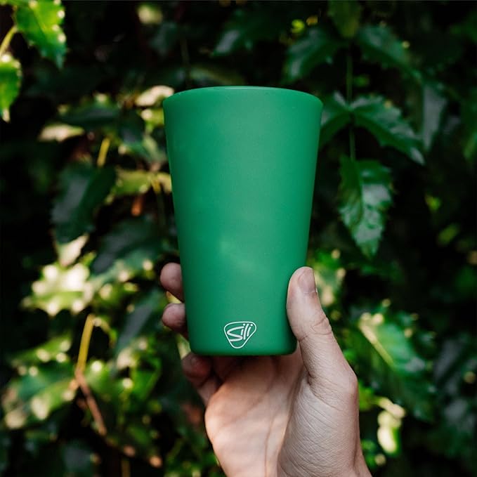 Silipint 16oz Silicone Pint Glass – Unbreakable BPA-Free Reusable Silicone Drinking Cup – Flexible Dishwasher Microwave & Freezer Safe – Stemless Glass for Coffee Smoothies (Classic Green)
