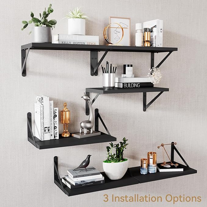 IBUYKE Deep Floating Shelves for Wall,8 Inch Deep Floating Shelves Set of 2,16W x 8D Wood Wall Shelf,Wide Floating Bookshelf for Living Room, Kitchen, Office TFS002R-2