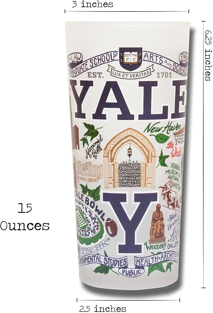 Catstudio Drinking Glass, Yale University Glass Cup for Kitchen, 15oz Dishwasher Safe Tumbler for Yale Alumni